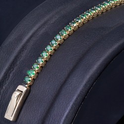 Funkelndes Tennisarmband mit leuchtenden, dunkelgrünen Zirkoniasteinen aus hochwertigem 585 14K Gold in (ca. 17,5 cm Länge)