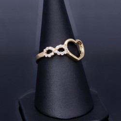 Infinity-Herz-Ring für Damen aus edlem 585 14K Gold mit Zirkoniasteinen besetzt in RG 55-56