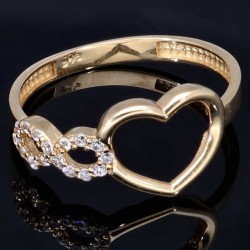 Infinity-Herz-Ring für Damen aus edlem 585 14K Gold mit Zirkoniasteinen besetzt in RG 55-56