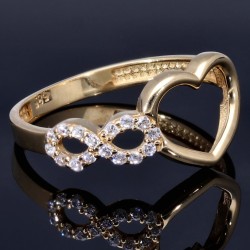 Infinity-Herz-Ring für Damen aus edlem 585 14K Gold mit Zirkoniasteinen besetzt in RG 55-56