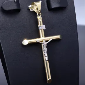 Kruzifix-Anhänger - Jesus Christus Kreuz aus edlem Gold 14k/585 Bicolor Gelbgold und Weißgold