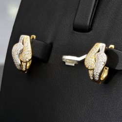 Massive Ohrringe mit glänzenden Zirkoniasteinen und englischem Verschluss aus Bicolor 585er 14K Gold