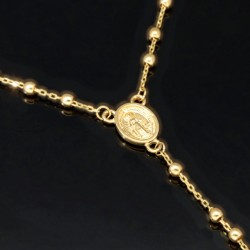 Edle Rosenkranz Y-Kette mit kleinem Amulett und Kreuzanhänger in hochwertigem 14K / 585 Gelbgold