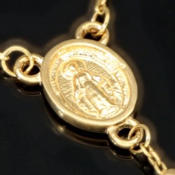 Edle Rosenkranz Y-Kette mit kleinem Amulett und Kreuzanhänger in hochwertigem 14K / 585 Gelbgold