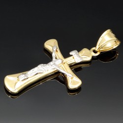 Edler Kruzifix - Jesus Christus Kreuzanhänger aus Gold aus 14k (585er) Gelbgold und Weißgold (Bicolor)