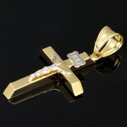 Edler Jesus Kreuz Anhänger Kruzifix aus hochwertigem Gold 14k (585) Gelbgold und Weißgold (Bicolor)