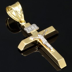 Edler Jesus Kreuz Anhänger Kruzifix aus hochwertigem Gold 14k (585) Gelbgold und Weißgold (Bicolor)