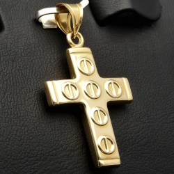 Glänzender Kreuz Anhänger in modernem Design aus 14k / 585 Bicolor Gold