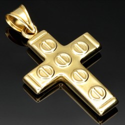Glänzender Kreuz Anhänger in modernem Design aus 14k / 585 Gold