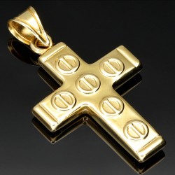 Glänzender Kreuz Anhänger in modernem Design aus 14k / 585 Bicolor Gold