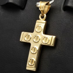 Glänzender Kreuz Anhänger in modernem Design aus 14k / 585 Gold