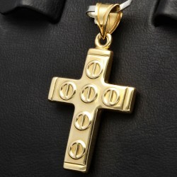 Glänzender Kreuz Anhänger in modernem Design aus 14k / 585 Bicolor Gold