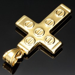 Glänzender Kreuz Anhänger in modernem Design aus 14k / 585 Bicolor Gold