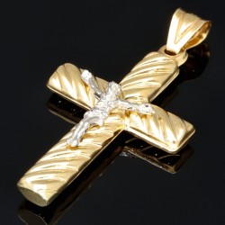 Kruzifix-Anhänger - Jesus Christus Kreuz aus Gold 14k (585er) Gelbgold und Weißgold