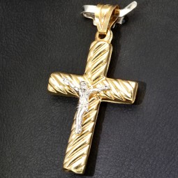Kruzifix-Anhänger - Jesus Christus Kreuz aus Gold 14k (585er) Gelbgold und Weißgold