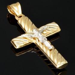 Kruzifix-Anhänger - Jesus Christus Kreuz aus Gold 14k (585er) Gelbgold und Weißgold