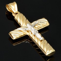 Kruzifix-Anhänger - Jesus Christus Kreuz aus Gold aus 14k (585er) Gelbgold und Weißgold