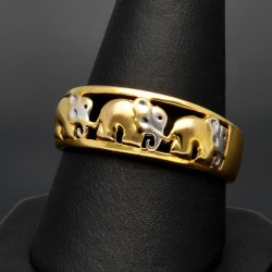 Ring aus 333 / 8 Karat Bicolor Gold mit stilvollem Elefanten - Dekor in Ringgröße ca. 60