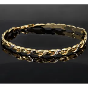 Schönes Bicolor Goldarmband mit stilvollem Dekor aus hochwertigem 585 14K Weißgold und Gelbgold (ca. 19 cm Länge)