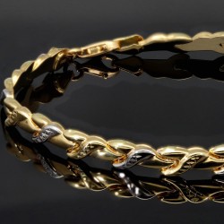 Schönes Bicolor Goldarmband mit stilvollem Dekor aus hochwertigem 585 14K Weißgold und Gelbgold (ca. 19 cm Länge)