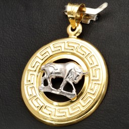 Sternzeichen Stier-Anhänger aus hochwertigem Bicolor 585er 14K Gold (Gelbgold und Weißgold)