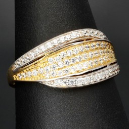 Funkelnder Zirkonia Bicolor Gold Ring für Damen in 585 / 14K Gelbgold und Weißgold in Ringgröße ca. 55