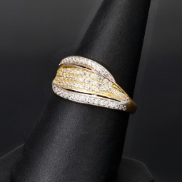 Funkelnder Zirkonia Bicolor Gold Ring für Damen in 585 / 14K Gelbgold und Weißgold in Ringgröße ca. 55