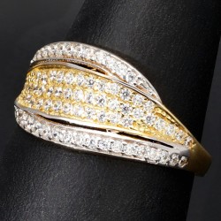 Funkelnder Zirkonia Bicolor Gold Ring für Damen in 585 / 14K Gelbgold und Weißgold in Ringgröße ca. 55