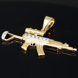 Glänzender Gewehr-Anhänger - Scharfschützengewehr aus edlem 585 14K Bicolor Gold mit Zirkonia