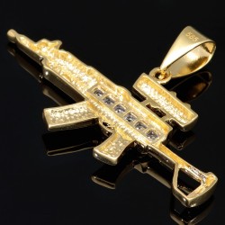 Glänzender Gewehr-Anhänger - Scharfschützengewehr aus edlem 585 14K Bicolor Gold mit Zirkonia