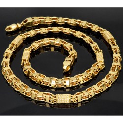 Bling Bling Königskette / Käfigkette in besonderem Design aus 585 / 14K Gelbgold mit Zirkoniabesatz  (ca. 67cm, 7mm, Gewicht: ca. 61,9g)