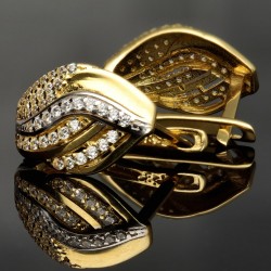 Massive Ohrringe mit Zirkonia in elegantem Design und englischem Verschluss aus Bicolor 585er 14K Gold