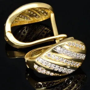 Ohrringe mit Zirkonia und englischem Verschluss aus massivem Bicolor 585er 14K Gold