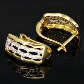 Funkelnde Ohrringe mit Zirkonia und englischem Verschluss aus massivem Bicolor 585er 14K Gold