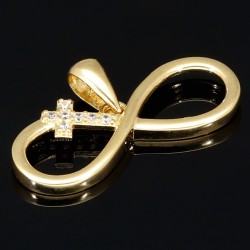 Infinity - Gold - Anhänger in Form eines Unendlichkeitszeichens mit Zirkoniabesetztem Kreuz in 585 14K Gelbgold