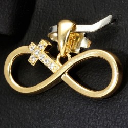 Infinity - Gold - Anhänger in Form eines Unendlichkeitszeichens mit Zirkoniabesetztem Kreuz in 585 14K Gelbgold