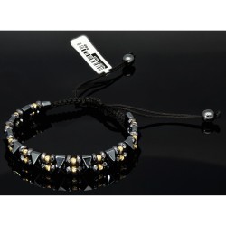 Sehr schönes, modernes Kugel Zug-Armband mit Perlen aus hochwertigem Gold in 585 / 14K und glänzenden, grauschwarzen Beads