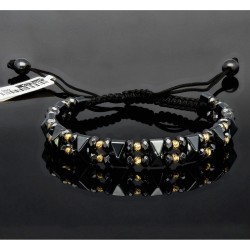 Sehr schönes, modernes Kugel Zug-Armband mit Perlen aus hochwertigem Gold in 585 / 14K und glänzenden, grauschwarzen Beads