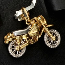 Massiver Motorrad - Anhänger aus glänzendem 333 / 8K Bicolor Gold mit beweglichen Rädern
