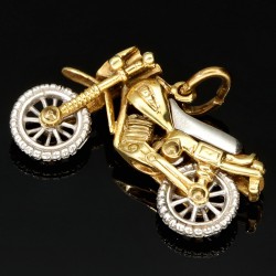Massiver Motorrad - Anhänger aus glänzendem 333 / 8K Bicolor Gold mit beweglichen Rädern