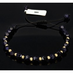 Edles längenverstellbares Kugel Zug-Armband in trendigem Design mit Goldperlen in hochwertigem 585 14K und schwarzen Beads (ca. 17-23 cm )