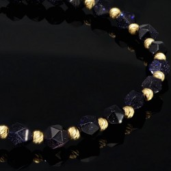 Edles längenverstellbares Kugel Zug-Armband in trendigem Design mit Goldperlen in hochwertigem 585 14K und schwarzen Beads (ca. 17-23 cm )