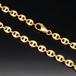 Exquisite Bohnenkette aus edlem, voll massivem 750 (18 Karat) Gelbgold (ca. 62 cm, 6mm, ca. 48,4g)