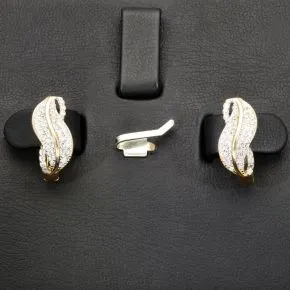 Hübsche Ohrringe aus Bicolor 585er 14K Gold mit funkelnden Zirkoniasteinen mit englischem Verschluss (Weißgold und Gelbgold)