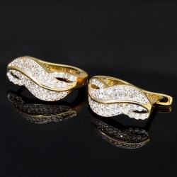 Hübsche Ohrringe aus Bicolor 585er 14K Gold mit funkelnden Zirkoniasteinen mit englischem Verschluss (Weißgold und Gelbgold)