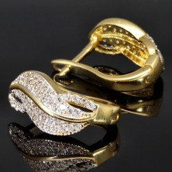 Hübsche Ohrringe aus Bicolor 585er 14K Gold mit funkelnden Zirkoniasteinen mit englischem Verschluss (Weißgold und Gelbgold)