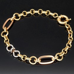 Gold-Armband für Damen aus hochwertigem 585er (14k) Tricolor Gelbgold, Roségold und Weißgold ca. 20cm lang