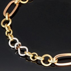 Gold-Armband für Damen aus hochwertigem 585er (14k) Tricolor Gelbgold, Roségold und Weißgold ca. 20cm lang