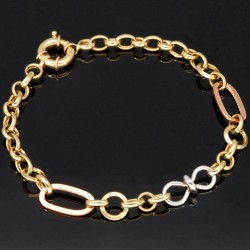 Gold-Armband für Damen aus hochwertigem 585er (14k) Tricolor Gelbgold, Roségold und Weißgold ca. 20cm lang