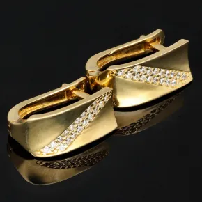Massive Goldohrringe mit englischem Verschluss aus 585er 14K Gelbgold mit Zirkonia besetzt